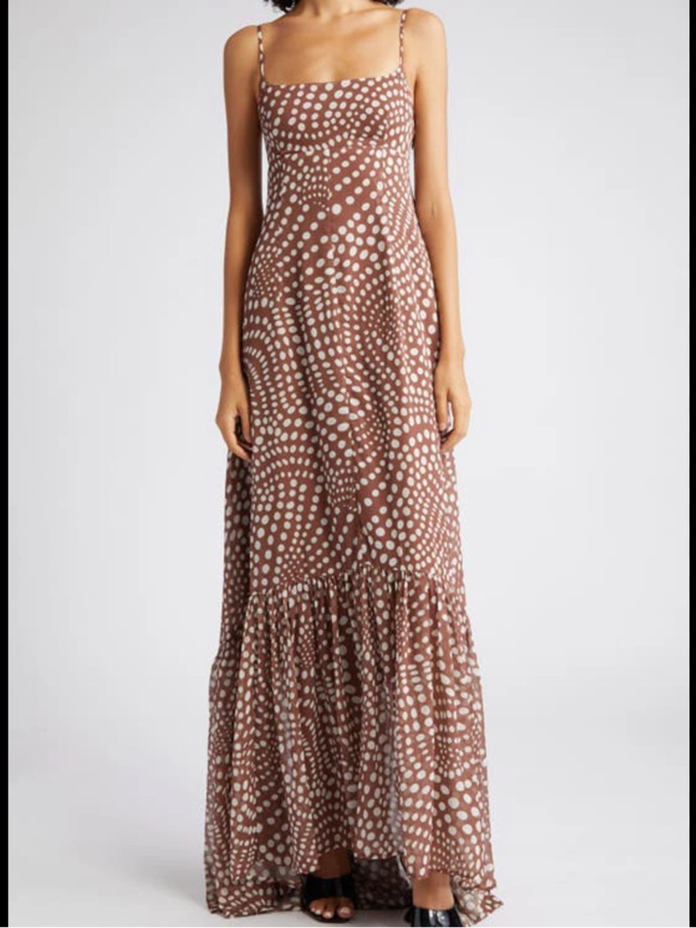 Vici Brown Polka Dot Maxi Dress with Ruffle Hem size L